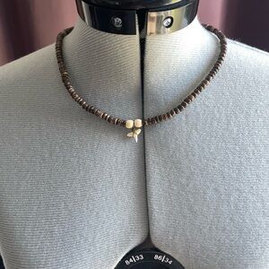 Brown Beaded Necklace with Shark Tooth